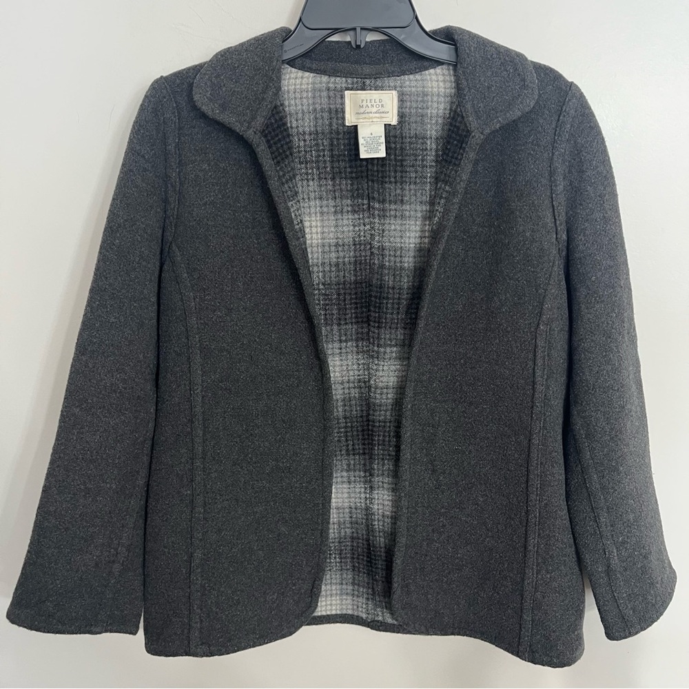Women's Vintage Field Manor Wool Blend Open Front Jacket‎ Coat Size 6 Gray